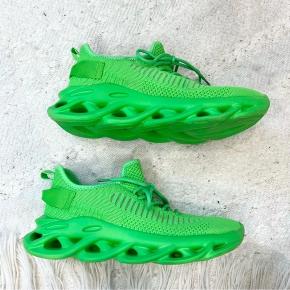 Azalea Wang Sneakers Neon Green Mesh Sock Bubble Lace Up Shoes 8 - Picture 3 of 8